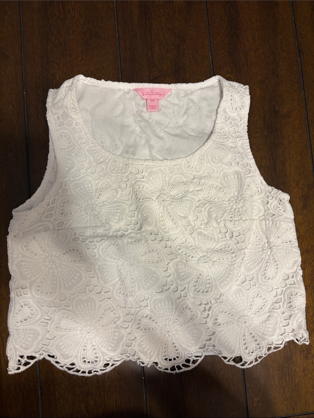 Lilly Pulitzer White Floral Eyelet Cropped Tank